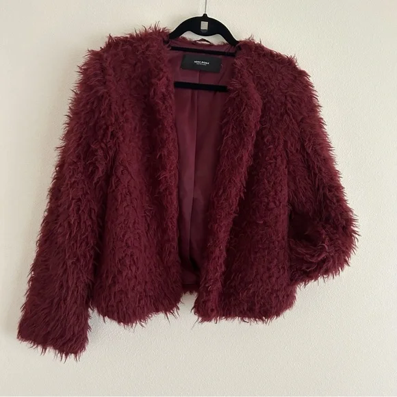 Vero Moda Faux Fur Jacket Burgundy Size S - Picture 4 of 4